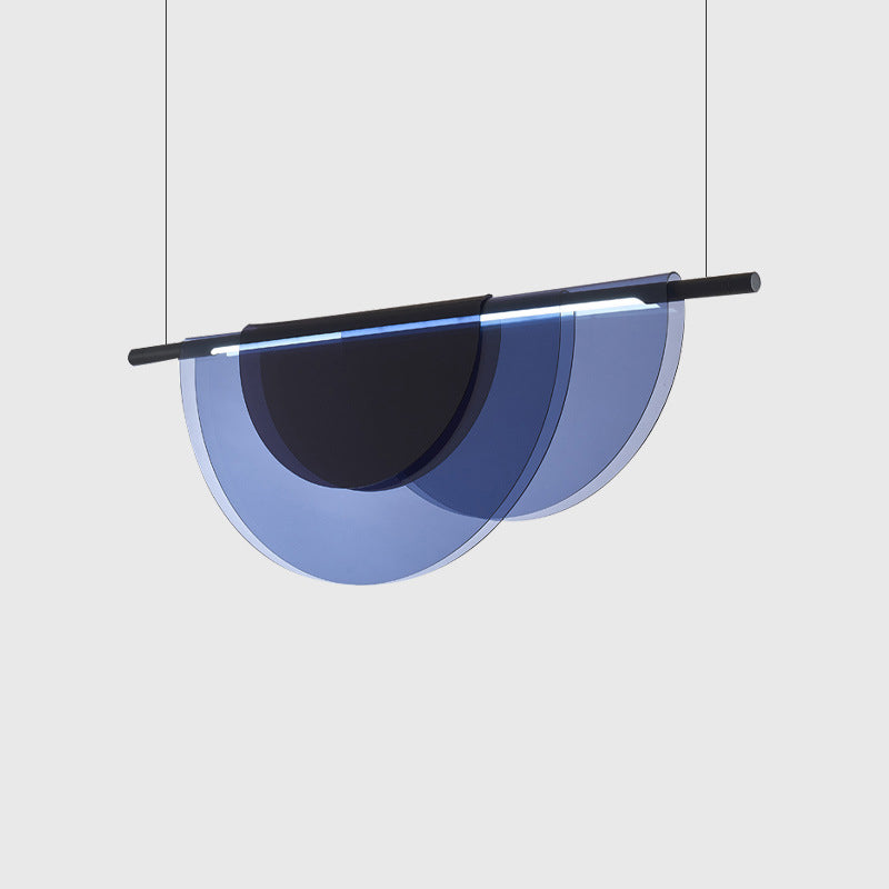 Lustre LED en acrylique empilé en demi-cercle long scandinave contemporain pour salon 