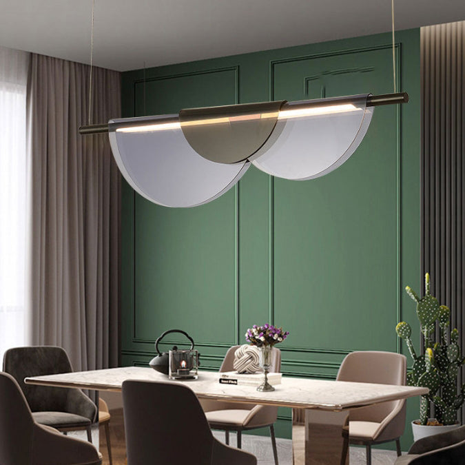 Lustre LED en acrylique empilé en demi-cercle long scandinave contemporain pour salon 