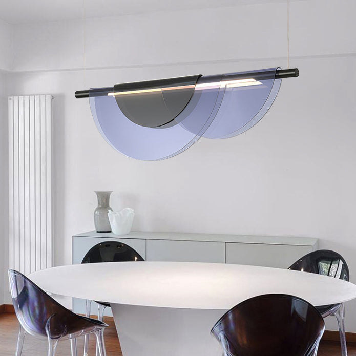 Lustre LED en acrylique empilé en demi-cercle long scandinave contemporain pour salon 