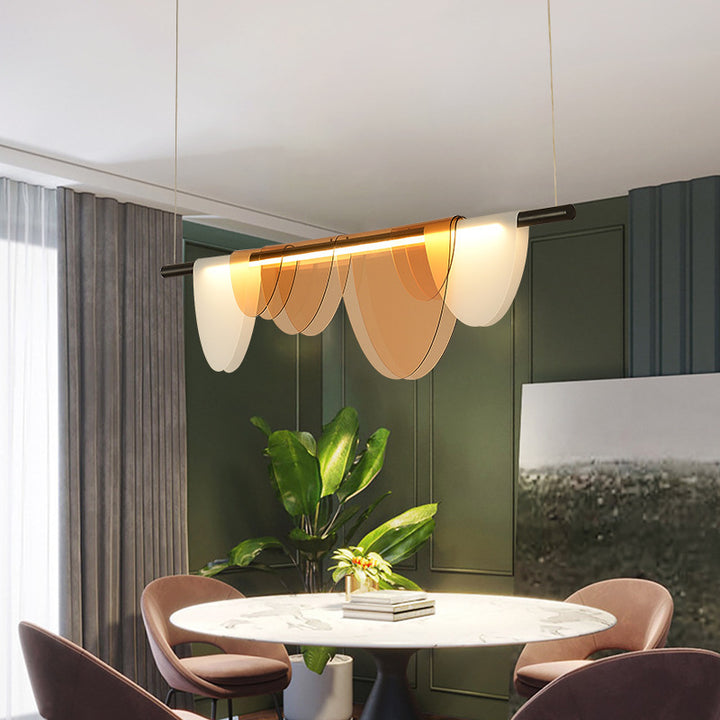 Lustre LED en acrylique empilé en demi-cercle long scandinave contemporain pour salon 