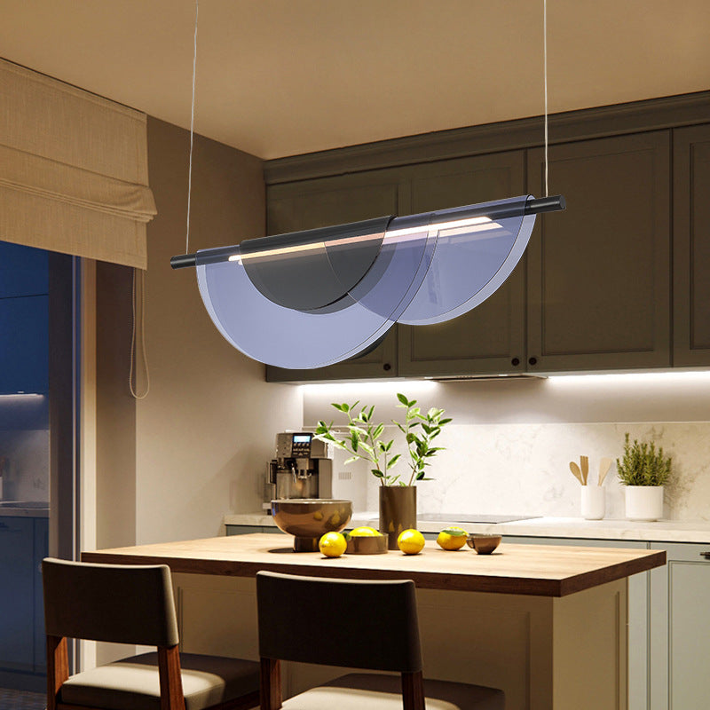 Lustre LED en acrylique empilé en demi-cercle long scandinave contemporain pour salon 