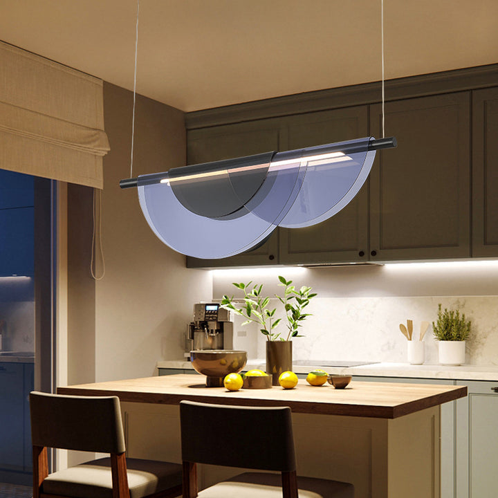 Lustre LED en acrylique empilé en demi-cercle long scandinave contemporain pour salon 