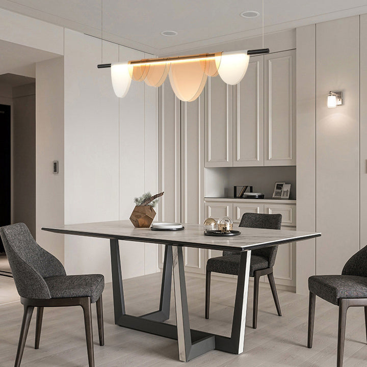 Lustre LED en acrylique empilé en demi-cercle long scandinave contemporain pour salon 