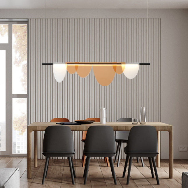 Lustre LED en acrylique empilé en demi-cercle long scandinave contemporain pour salon 