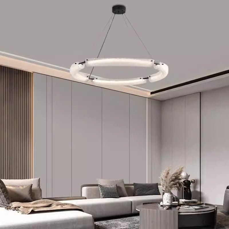 Contemporary Nordic Circle Round Acrylic Copper LED Island Light Chandelier For Living Room