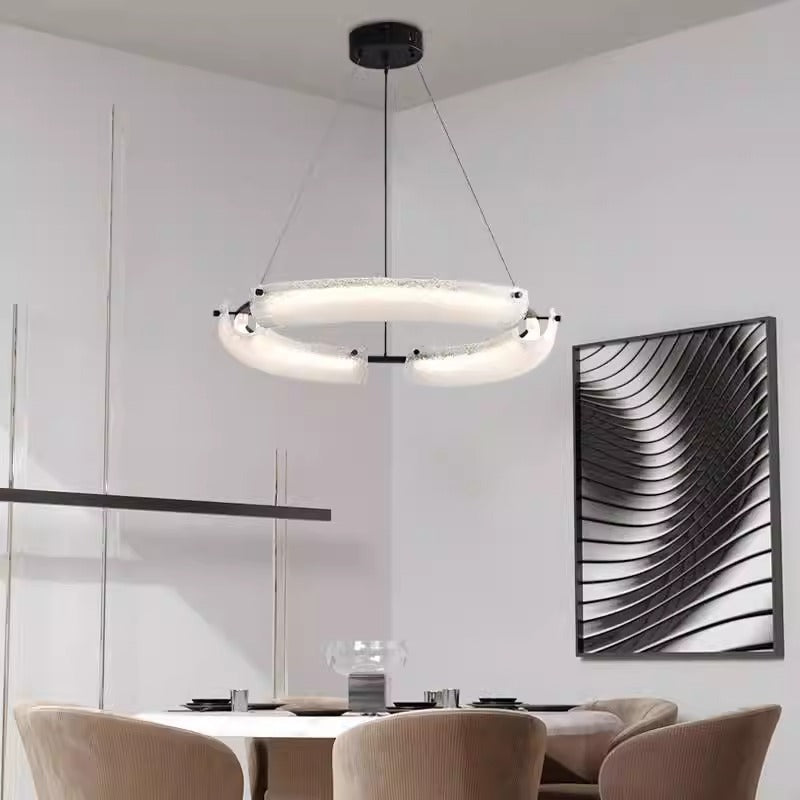 Contemporary Nordic Circle Round Acrylic Copper LED Island Light Chandelier For Living Room