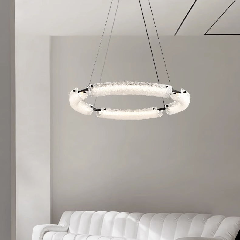 Contemporary Nordic Circle Round Acrylic Copper LED Island Light Chandelier For Living Room