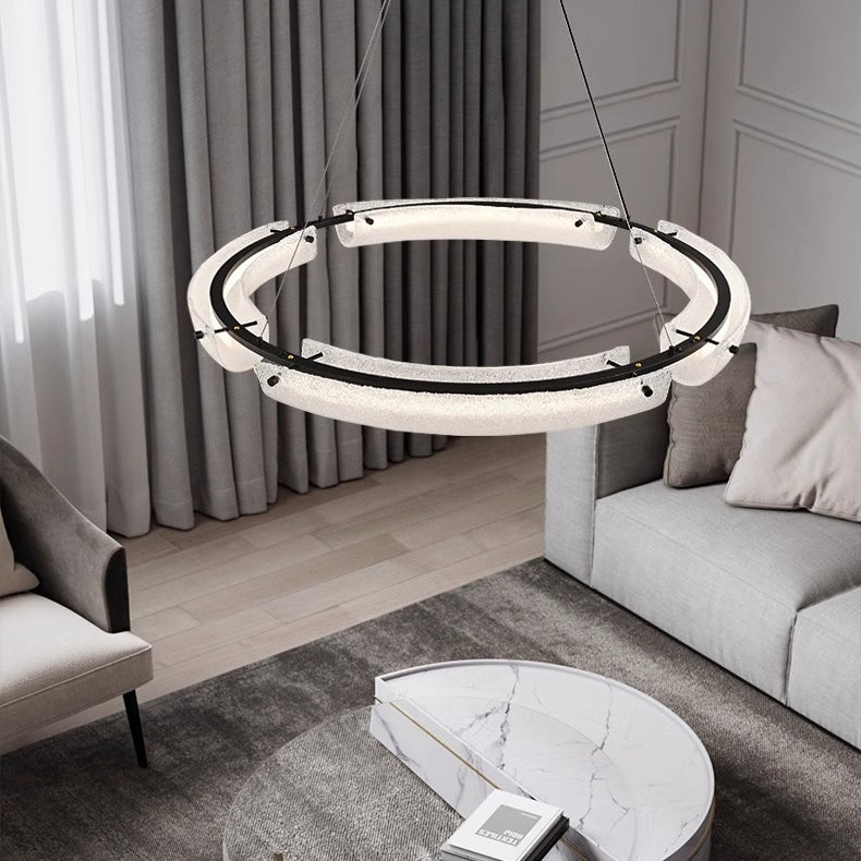 Contemporary Nordic Circle Round Acrylic Copper LED Island Light Chandelier For Living Room
