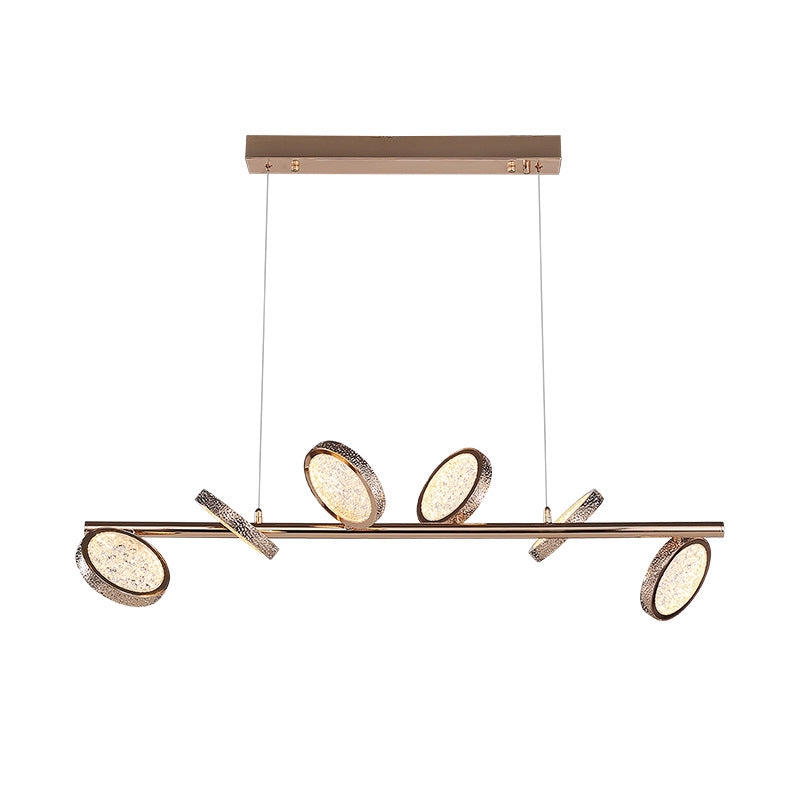Lustre moderne de luxe long rond en acrylique et alliage de zinc avec LED pour îlot pour salon 