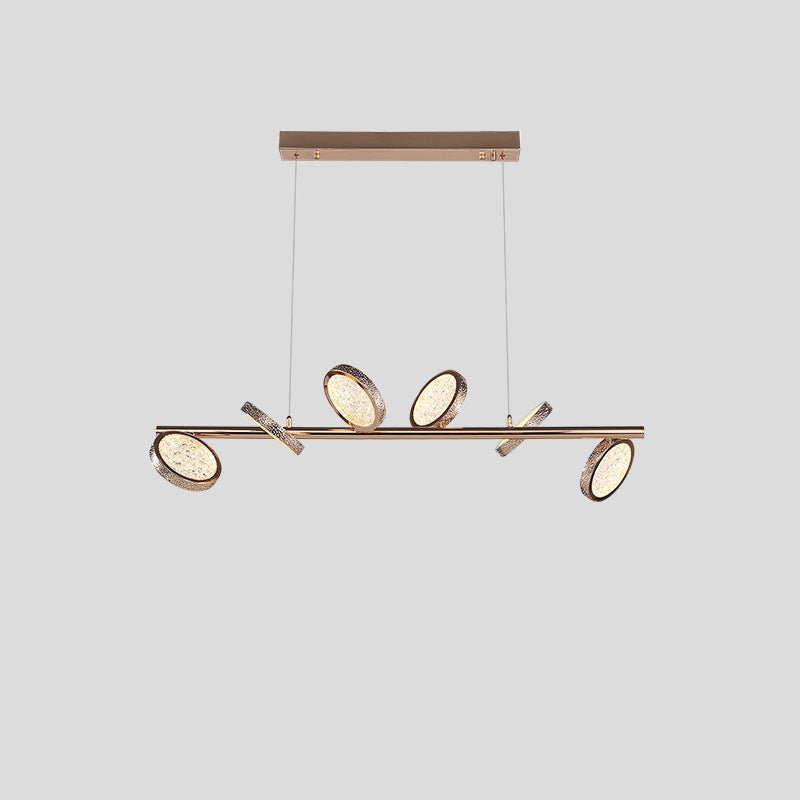 Lustre moderne de luxe long rond en acrylique et alliage de zinc avec LED pour îlot pour salon 