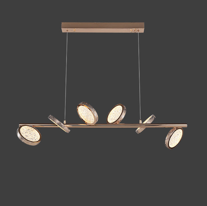 Lustre moderne de luxe long rond en acrylique et alliage de zinc avec LED pour îlot pour salon 