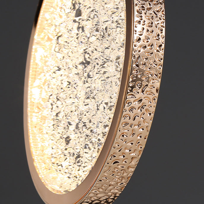 Lustre moderne de luxe long rond en acrylique et alliage de zinc avec LED pour îlot pour salon 
