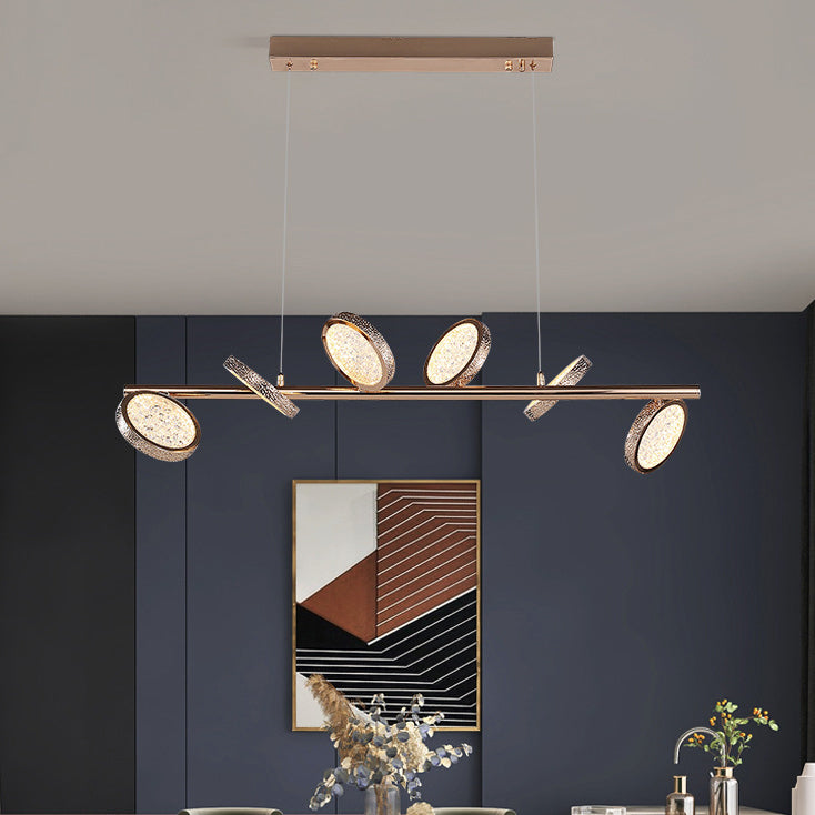 Lustre moderne de luxe long rond en acrylique et alliage de zinc avec LED pour îlot pour salon 