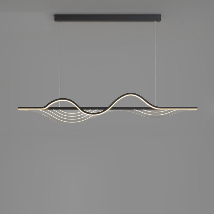 Contemporary Creative Line Long Curved Silicone Hardware LED Island Light Chandelier For Living Room