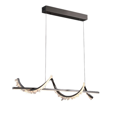 Lustre LED en acier inoxydable à cristaux longs et courbes modernes pour salon 