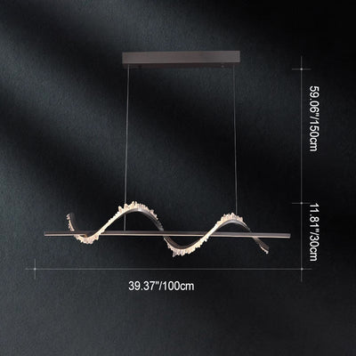 Lustre LED en acier inoxydable à cristaux longs et courbes modernes pour salon 