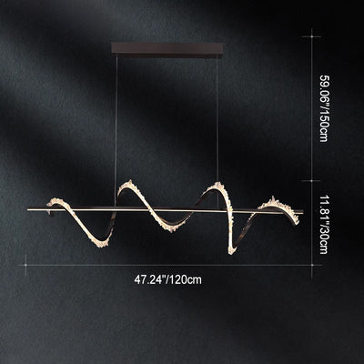 Lustre LED en acier inoxydable à cristaux longs et courbes modernes pour salon 