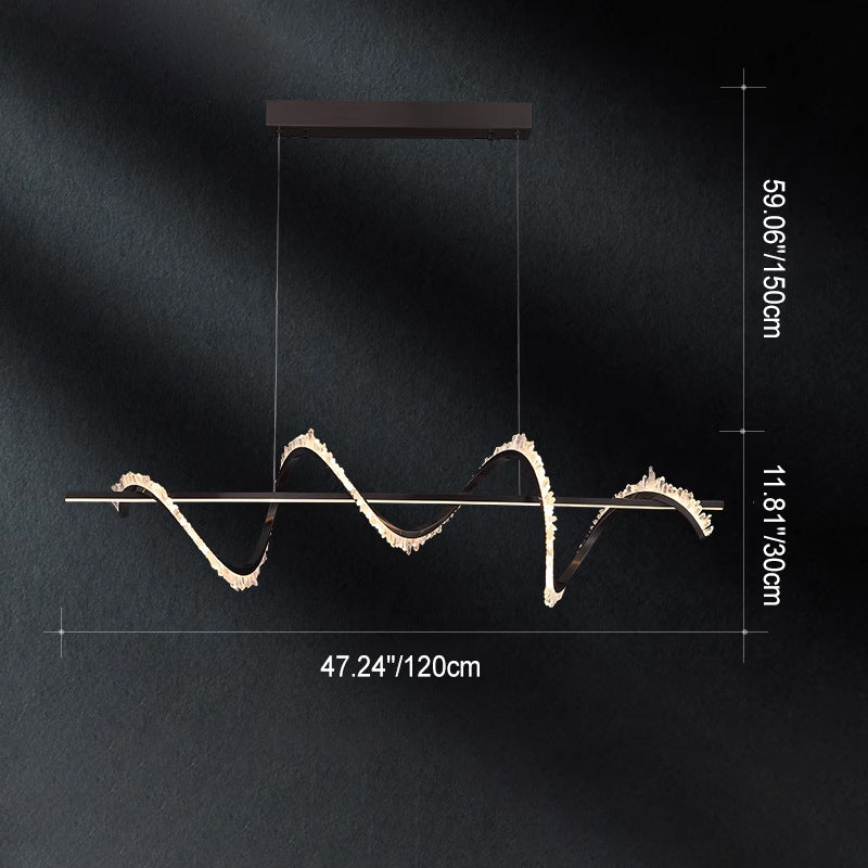 Lustre LED en acier inoxydable à cristaux longs et courbes modernes pour salon 