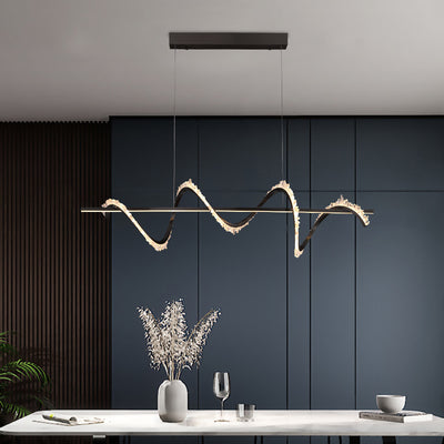 Lustre LED en acier inoxydable à cristaux longs et courbes modernes pour salon 