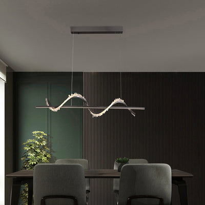 Lustre LED en acier inoxydable à cristaux longs et courbes modernes pour salon 