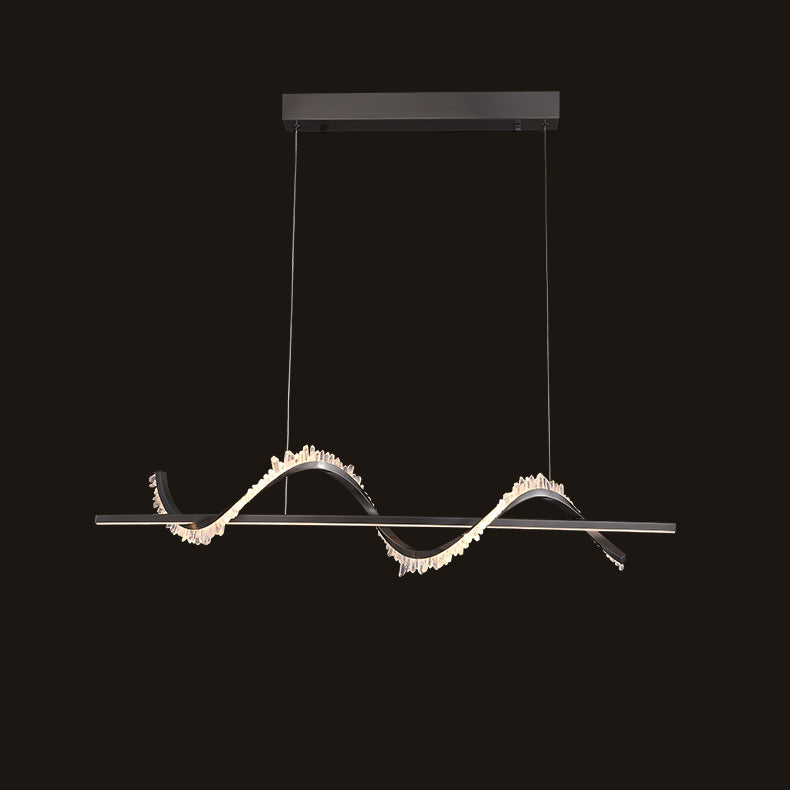 Lustre LED en acier inoxydable à cristaux longs et courbes modernes pour salon 