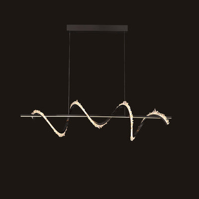 Lustre LED en acier inoxydable à cristaux longs et courbes modernes pour salon 