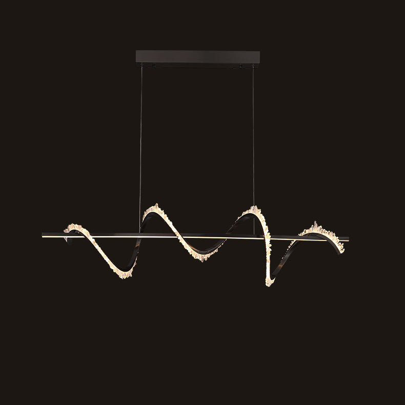 Lustre LED en acier inoxydable à cristaux longs et courbes modernes pour salon 