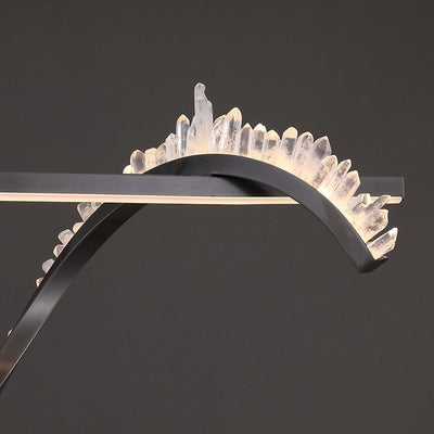 Lustre LED en acier inoxydable à cristaux longs et courbes modernes pour salon 