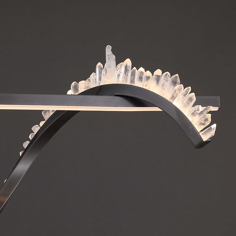 Lustre LED en acier inoxydable à cristaux longs et courbes modernes pour salon 