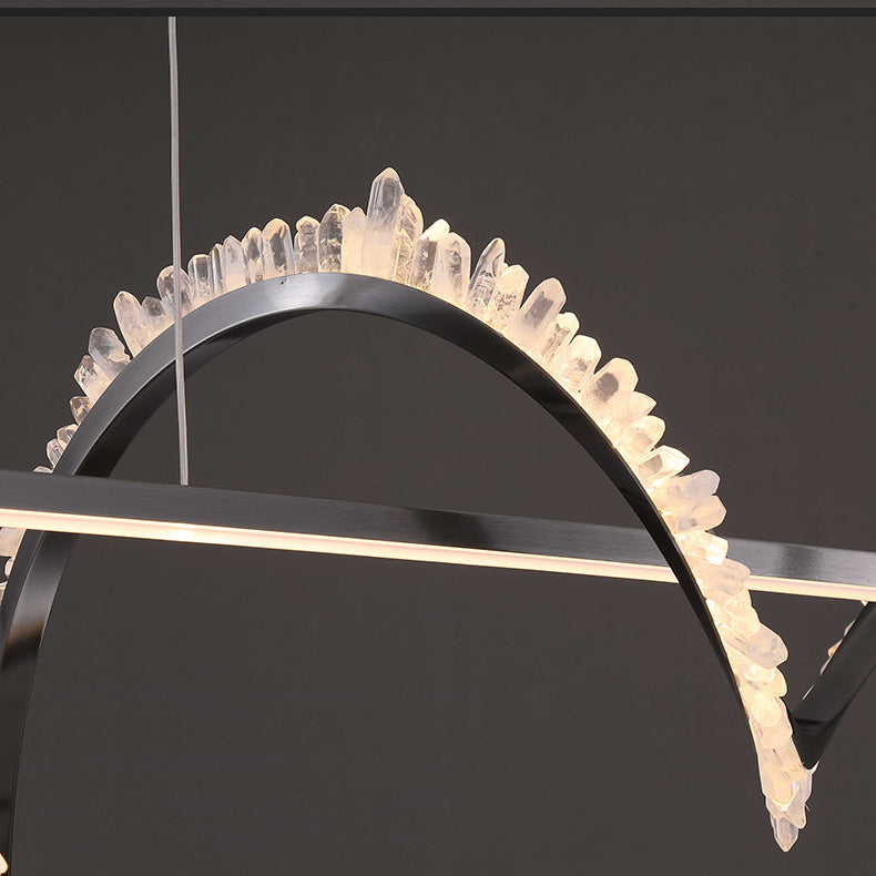 Lustre LED en acier inoxydable à cristaux longs et courbes modernes pour salon 