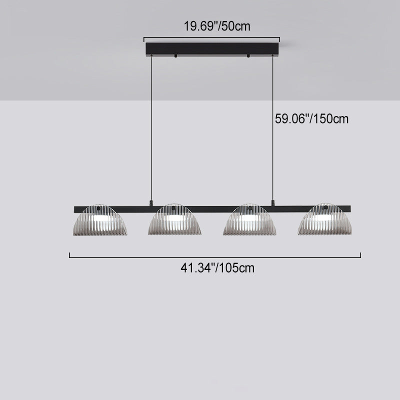 Zeitgenössischer kreativer langer Halbkreis Acrylglas Aluminium Eisen LED Insel Licht Kronleuchter für Wohnzimmer 