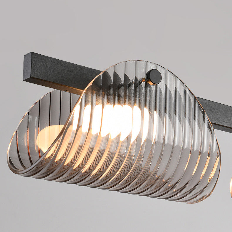 Zeitgenössischer kreativer langer Halbkreis Acrylglas Aluminium Eisen LED Insel Licht Kronleuchter für Wohnzimmer 