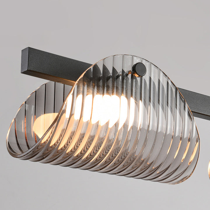 Zeitgenössischer kreativer langer Halbkreis Acrylglas Aluminium Eisen LED Insel Licht Kronleuchter für Wohnzimmer 