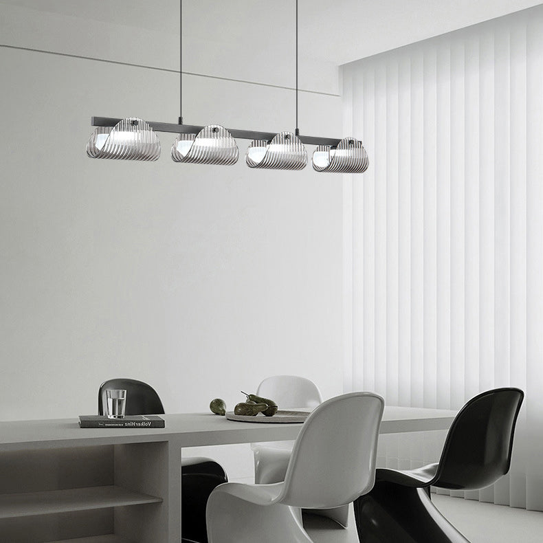 Zeitgenössischer kreativer langer Halbkreis Acrylglas Aluminium Eisen LED Insel Licht Kronleuchter für Wohnzimmer 