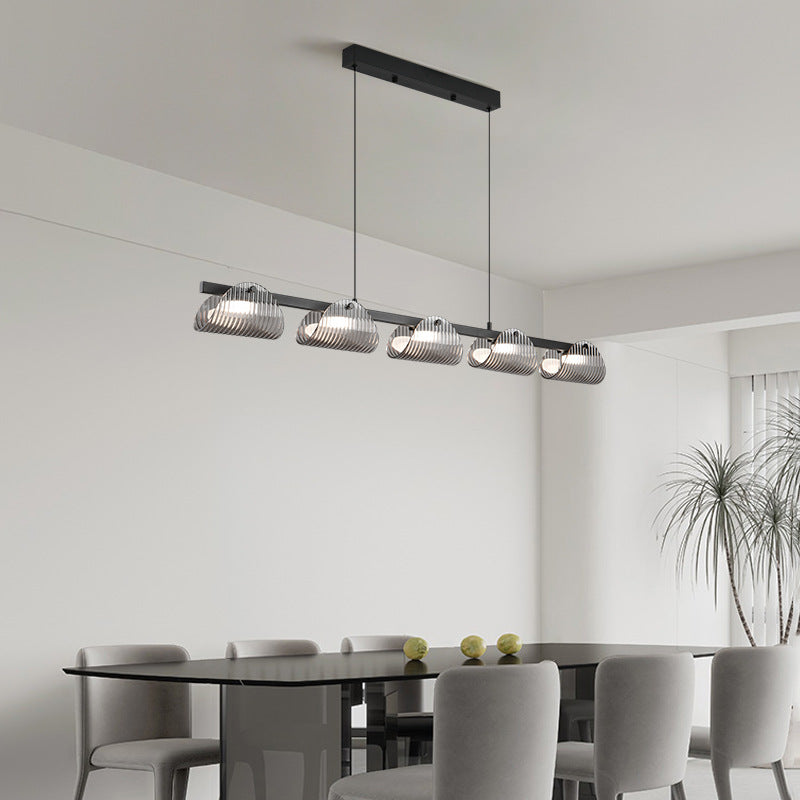 Zeitgenössischer kreativer langer Halbkreis Acrylglas Aluminium Eisen LED Insel Licht Kronleuchter für Wohnzimmer 