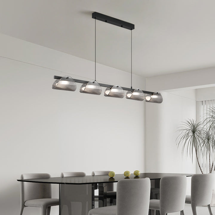 Zeitgenössischer kreativer langer Halbkreis Acrylglas Aluminium Eisen LED Insel Licht Kronleuchter für Wohnzimmer 