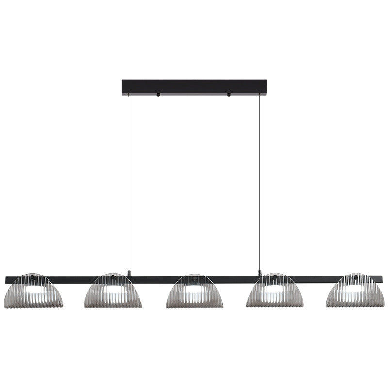 Zeitgenössischer kreativer langer Halbkreis Acrylglas Aluminium Eisen LED Insel Licht Kronleuchter für Wohnzimmer 