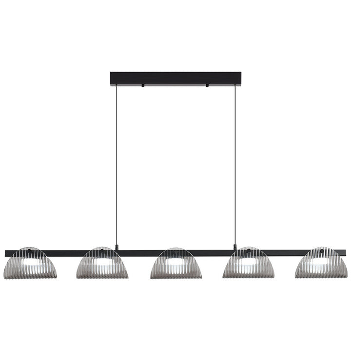 Zeitgenössischer kreativer langer Halbkreis Acrylglas Aluminium Eisen LED Insel Licht Kronleuchter für Wohnzimmer 
