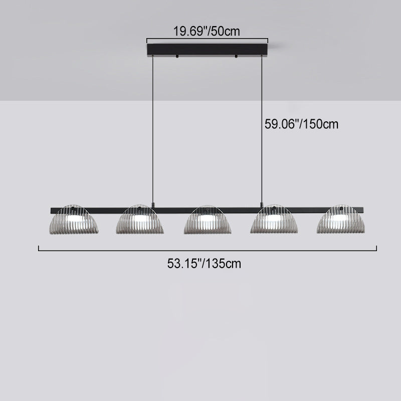 Zeitgenössischer kreativer langer Halbkreis Acrylglas Aluminium Eisen LED Insel Licht Kronleuchter für Wohnzimmer 