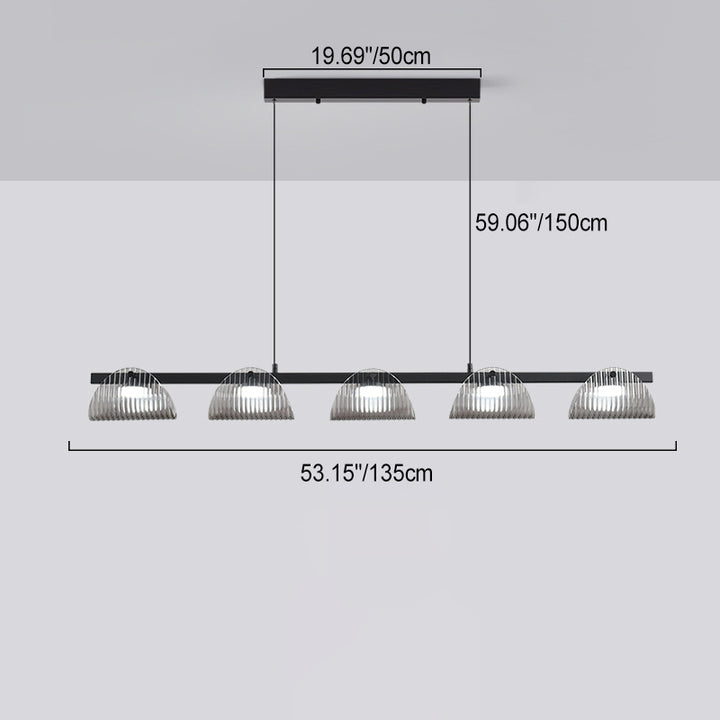Zeitgenössischer kreativer langer Halbkreis Acrylglas Aluminium Eisen LED Insel Licht Kronleuchter für Wohnzimmer 