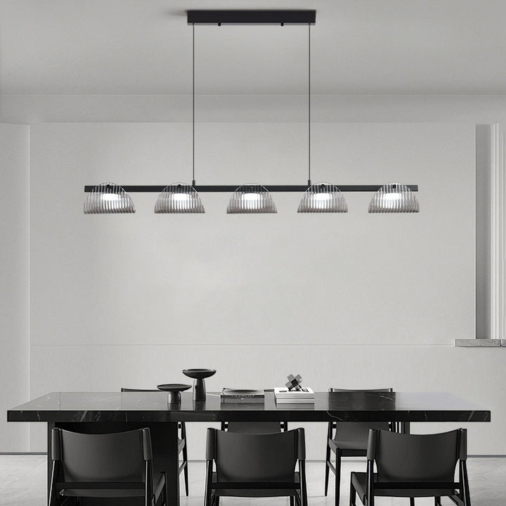 Zeitgenössischer kreativer langer Halbkreis Acrylglas Aluminium Eisen LED Insel Licht Kronleuchter für Wohnzimmer 