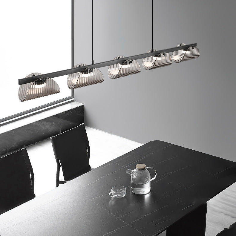 Zeitgenössischer kreativer langer Halbkreis Acrylglas Aluminium Eisen LED Insel Licht Kronleuchter für Wohnzimmer 