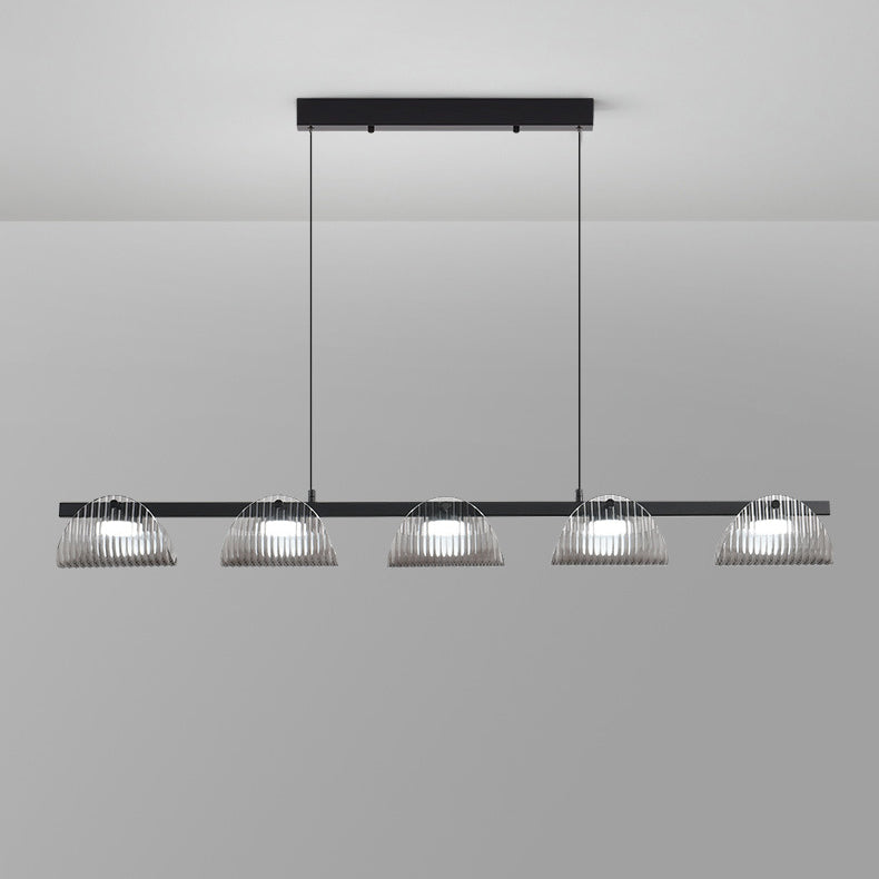 Zeitgenössischer kreativer langer Halbkreis Acrylglas Aluminium Eisen LED Insel Licht Kronleuchter für Wohnzimmer 