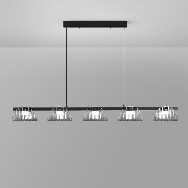 Zeitgenössischer kreativer langer Halbkreis Acrylglas Aluminium Eisen LED Insel Licht Kronleuchter für Wohnzimmer 