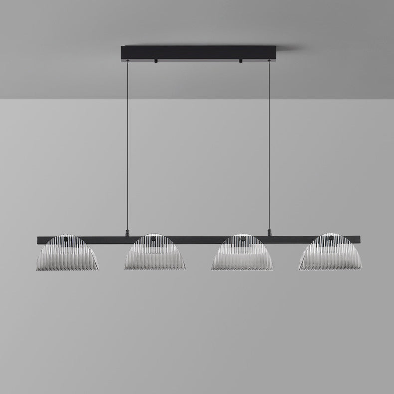 Zeitgenössischer kreativer langer Halbkreis Acrylglas Aluminium Eisen LED Insel Licht Kronleuchter für Wohnzimmer 
