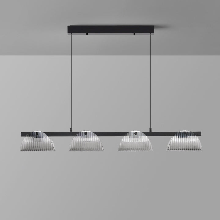 Zeitgenössischer kreativer langer Halbkreis Acrylglas Aluminium Eisen LED Insel Licht Kronleuchter für Wohnzimmer 