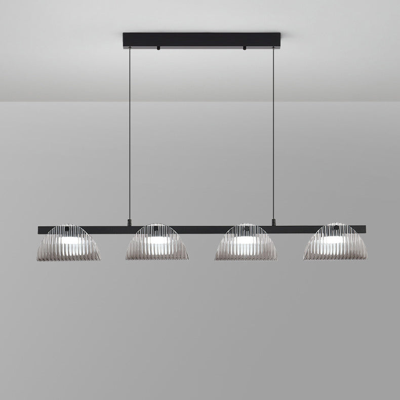 Zeitgenössischer kreativer langer Halbkreis Acrylglas Aluminium Eisen LED Insel Licht Kronleuchter für Wohnzimmer 