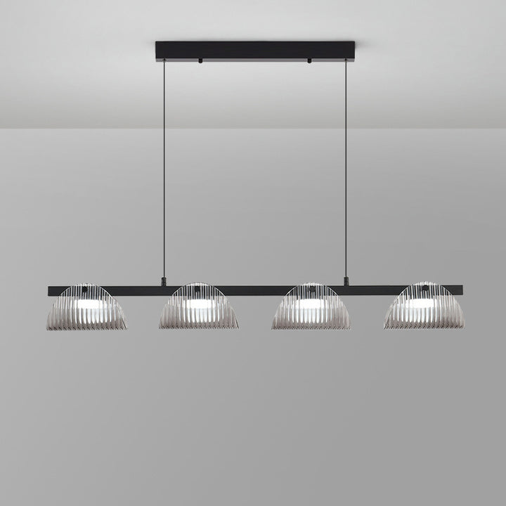 Zeitgenössischer kreativer langer Halbkreis Acrylglas Aluminium Eisen LED Insel Licht Kronleuchter für Wohnzimmer 