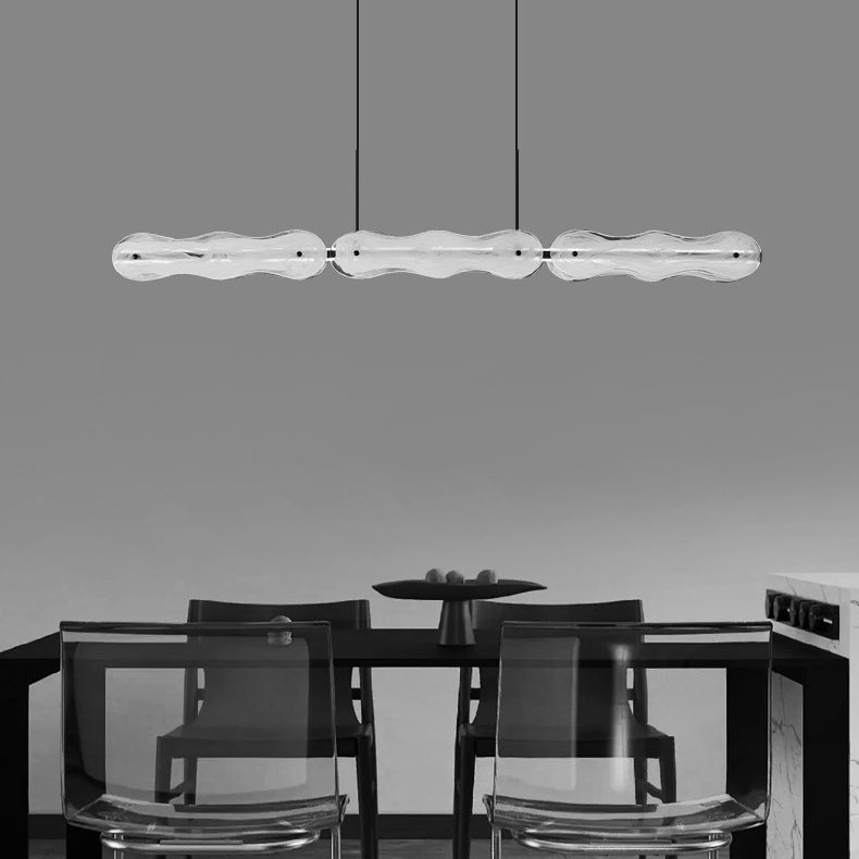 Contemporary Creative Wave Strip Half Round Glass Copper LED Island Light Chandelier For Living Room