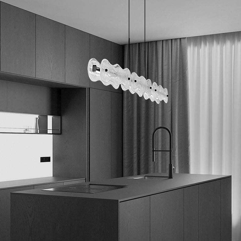 Contemporary Creative Wave Strip Half Round Glass Copper LED Island Light Chandelier For Living Room